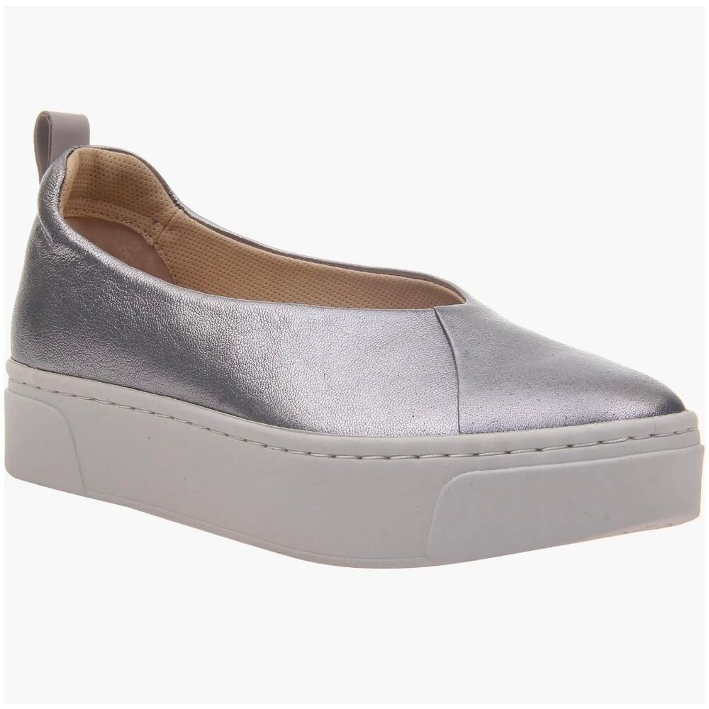 Naked Feet Regime Platform Slip-on Sneaker In Pewter Leather silver sz 7
